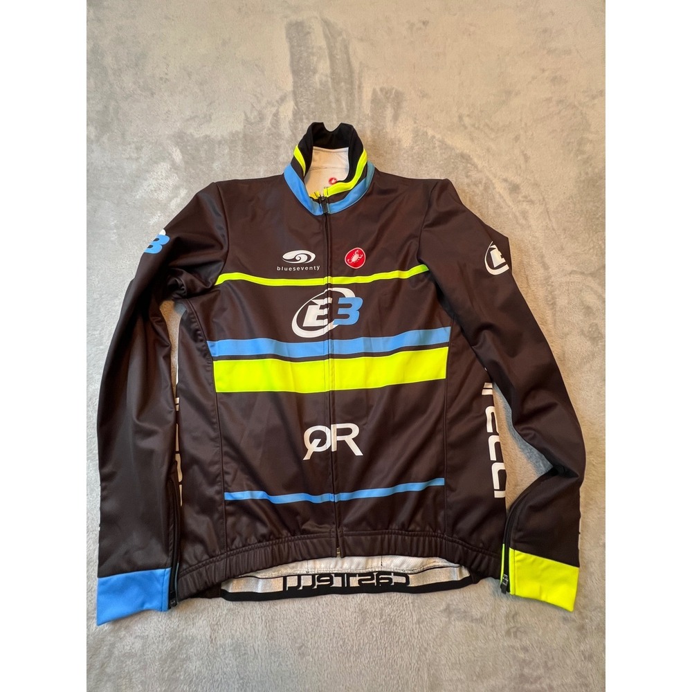 Castelli Jacket Mens XL Black Neon Yellow Blue Cycling Full Zip Made in USA